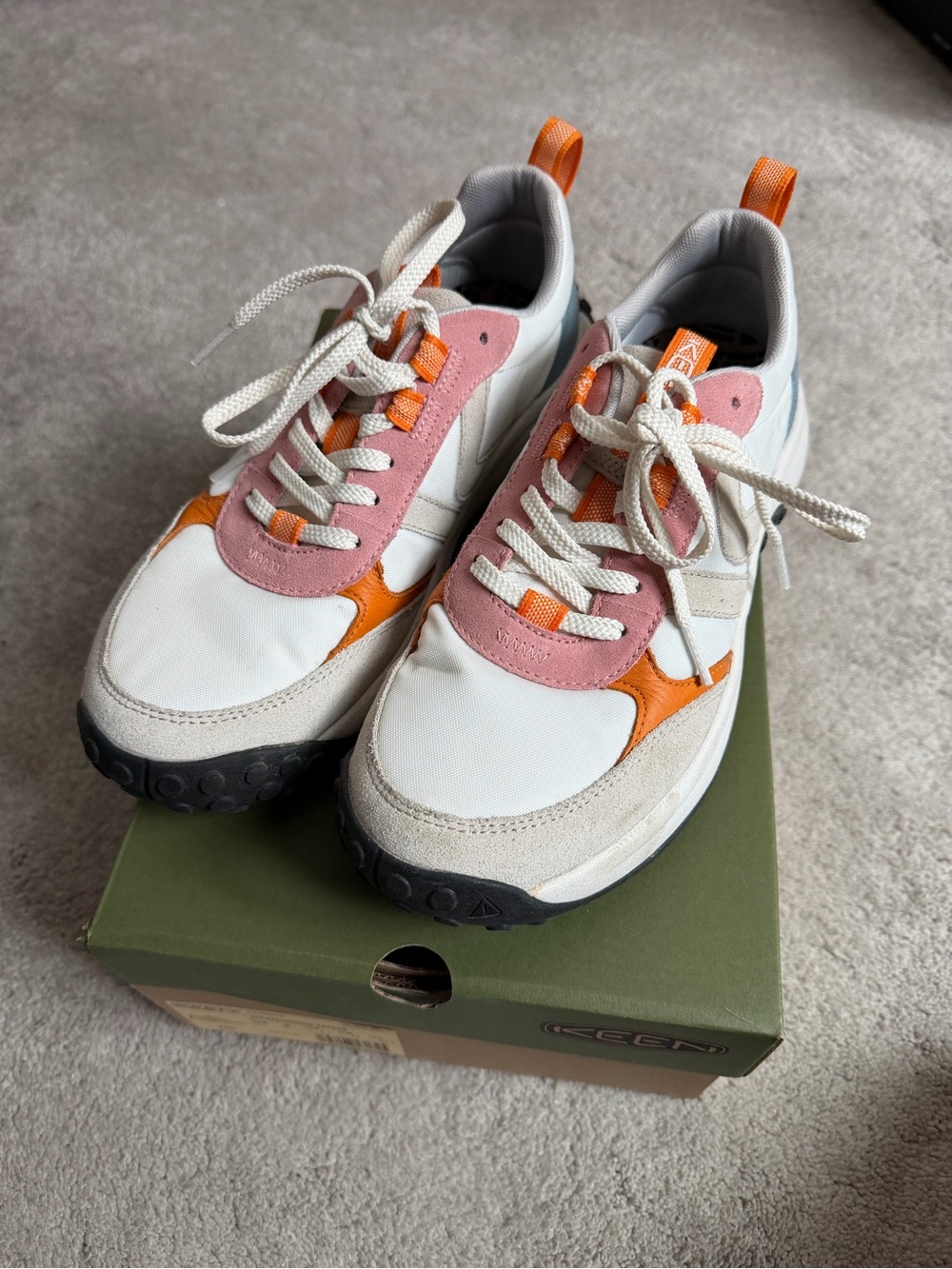 Keen Women's White Pink and Orange Lace-Up Sneakers